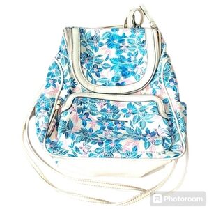 Vtg Floral backpack VINTAGE lots of pockets blue pink white KMART SEARS